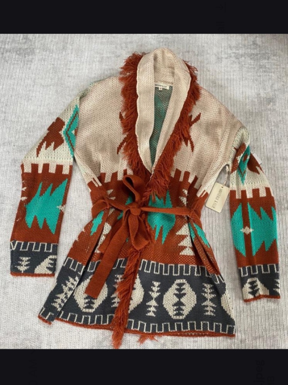 Margeaux & Ellie Belted Cardigan Sweater Western Aztec Southwestern Tribal Boho